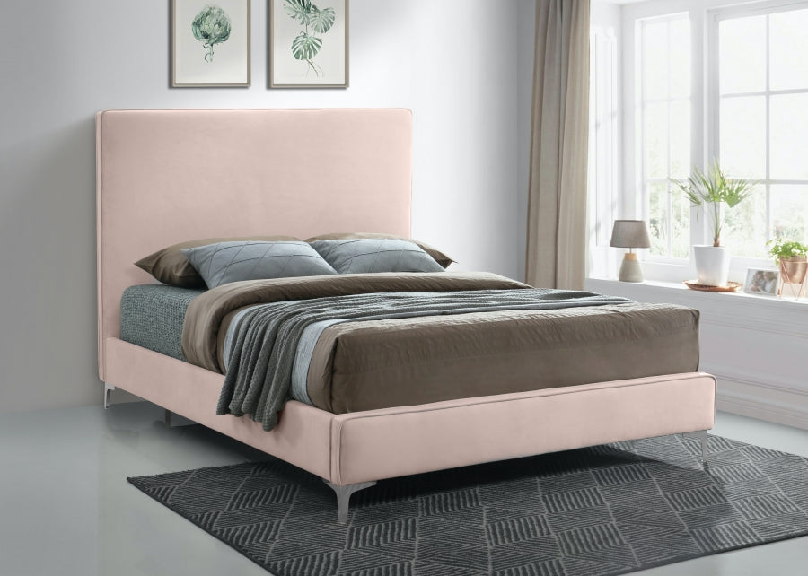 Geri Pink Velvet Queen Bed from Meridian - Luna Furniture