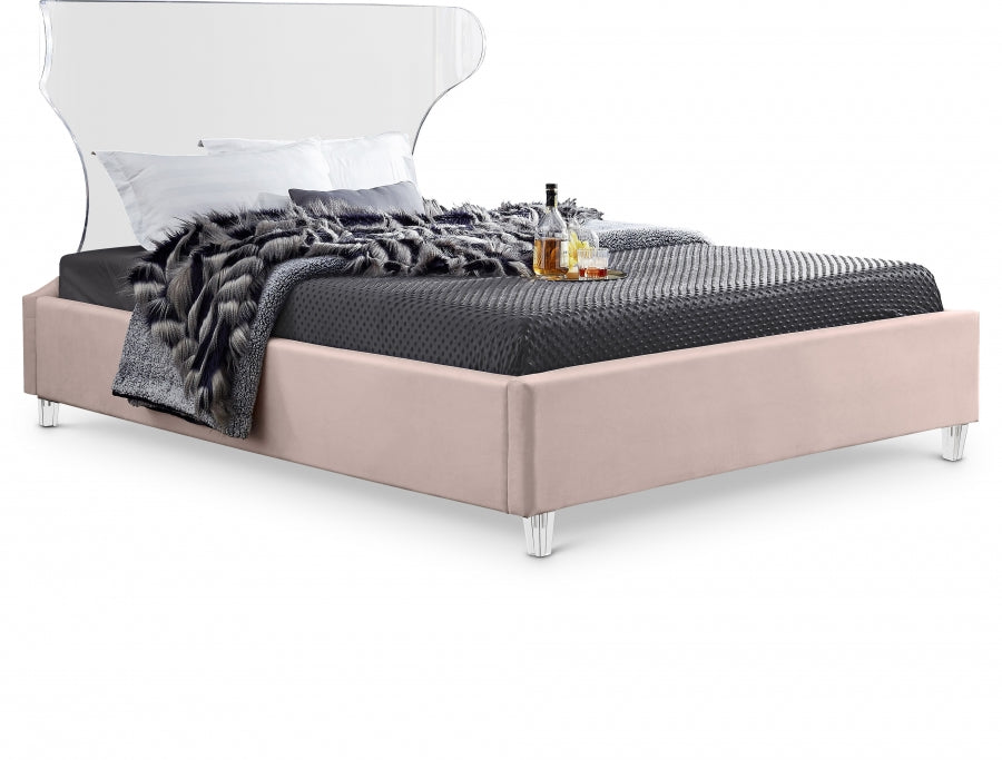 Ghost Pink Velvet Queen Bed from Meridian - Luna Furniture