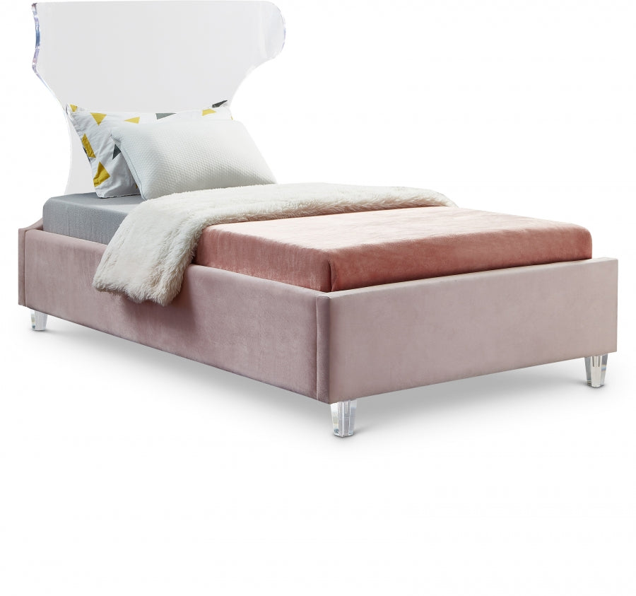 Ghost Pink Velvet Twin Bed from Meridian - Luna Furniture