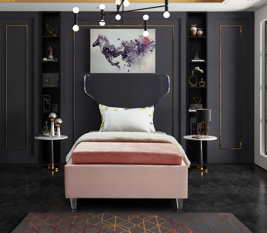 Ghost Pink Velvet Twin Bed from Meridian - Luna Furniture