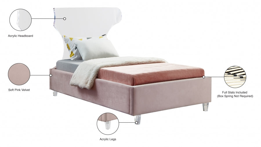 Ghost Pink Velvet Twin Bed from Meridian - Luna Furniture