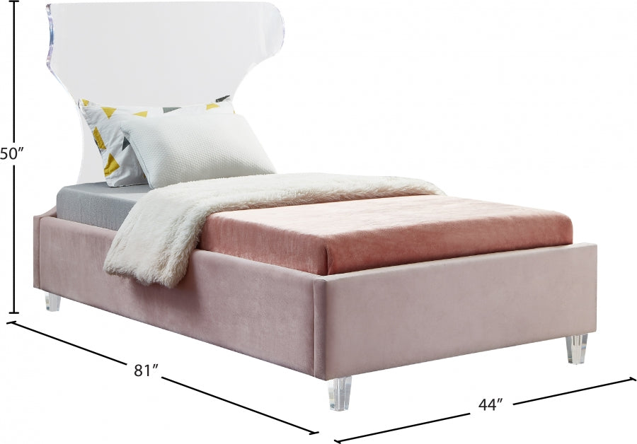 Ghost Pink Velvet Twin Bed from Meridian - Luna Furniture