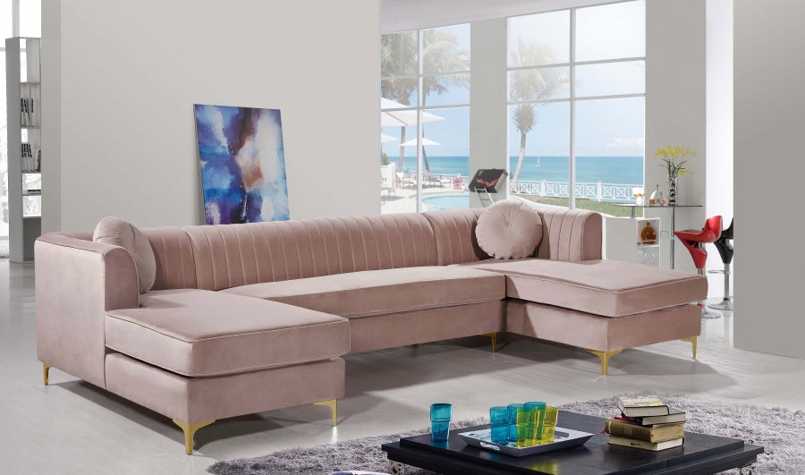 Graham Pink Velvet 3pc. Sectional from Meridian - Luna Furniture