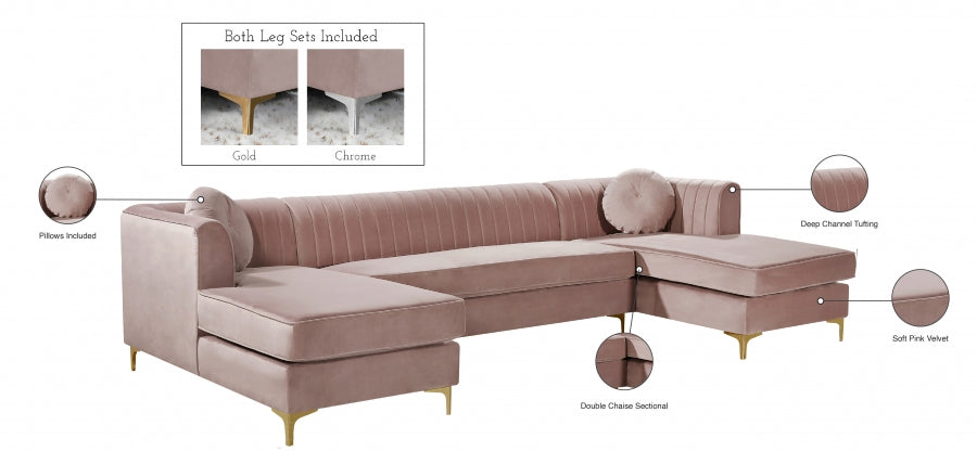 Graham Pink Velvet 3pc. Sectional from Meridian - Luna Furniture