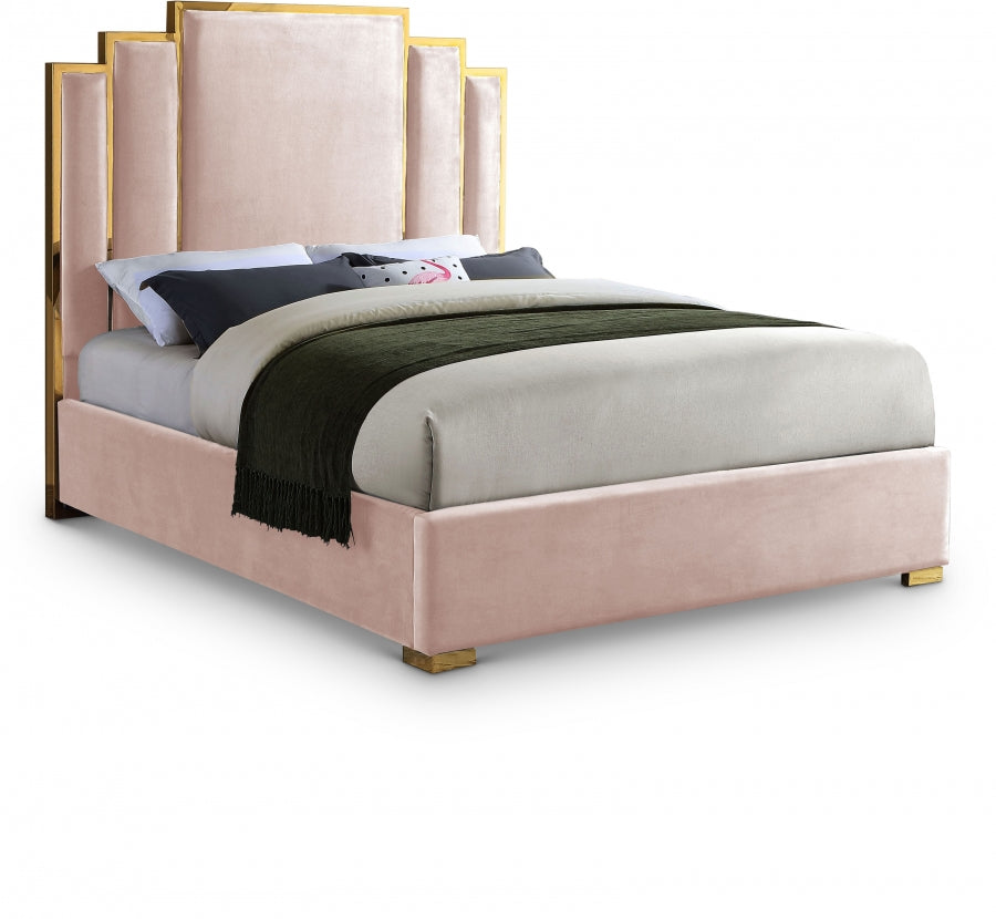 Hugo Pink Velvet Queen Bed from Meridian - Luna Furniture