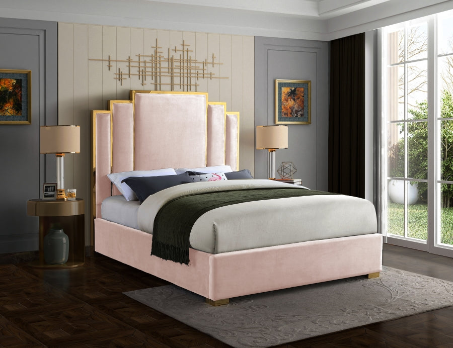 Hugo Pink Velvet Queen Bed from Meridian - Luna Furniture