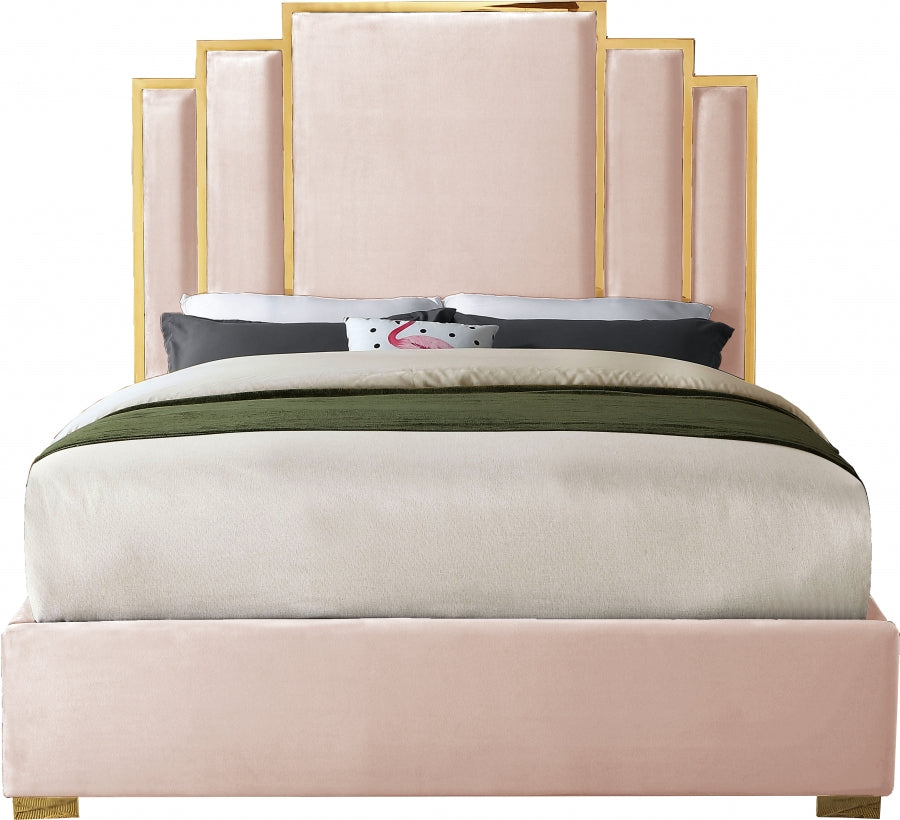 Hugo Pink Velvet Queen Bed from Meridian - Luna Furniture