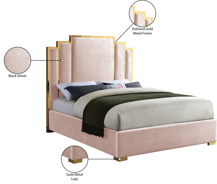 Hugo Pink Velvet Queen Bed from Meridian - Luna Furniture