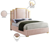 Hugo Pink Velvet Queen Bed from Meridian - Luna Furniture