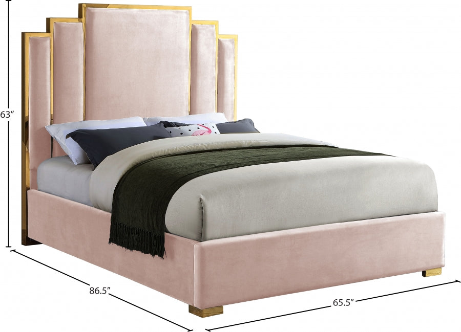 Hugo Pink Velvet Queen Bed from Meridian - Luna Furniture