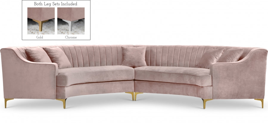 Jackson Pink Velvet 2-Piece Sectional from Meridian - Luna Furniture