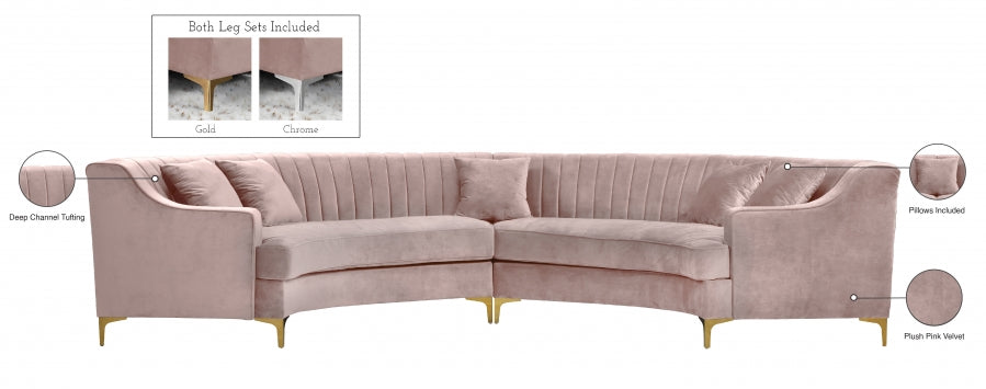 Jackson Pink Velvet 2-Piece Sectional from Meridian - Luna Furniture