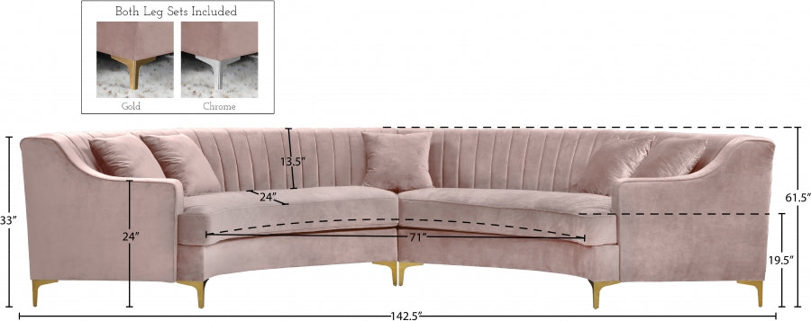 Jackson Pink Velvet 2-Piece Sectional from Meridian - Luna Furniture