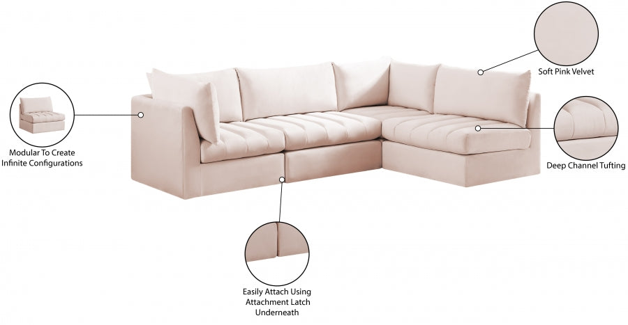 Jacob Pink Velvet Modular Sectional from Meridian - Luna Furniture