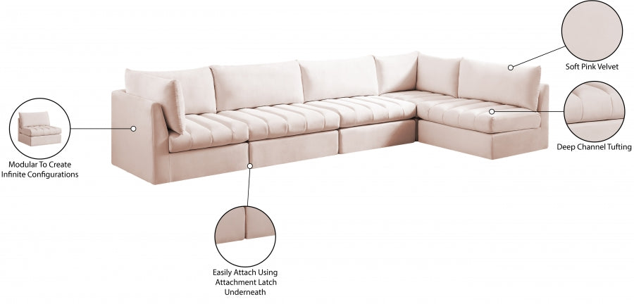 Jacob Pink Velvet Modular Sectional from Meridian - Luna Furniture