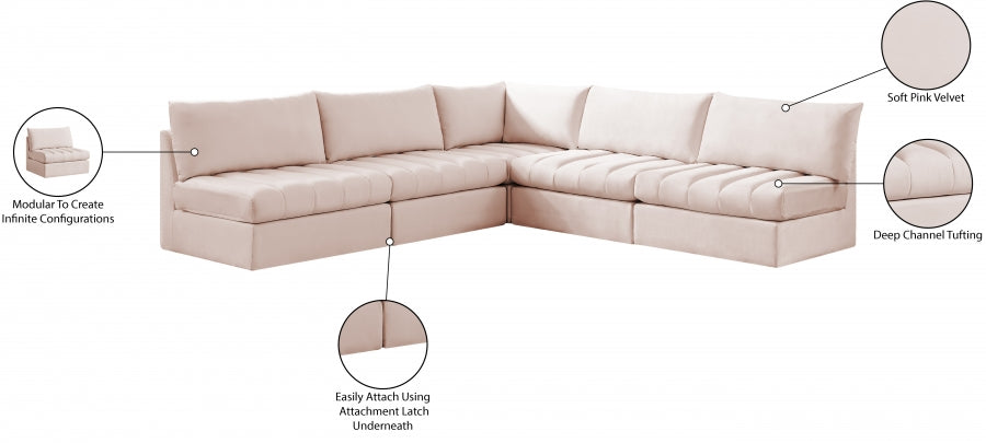 Jacob Pink Velvet Modular Sectional from Meridian - Luna Furniture