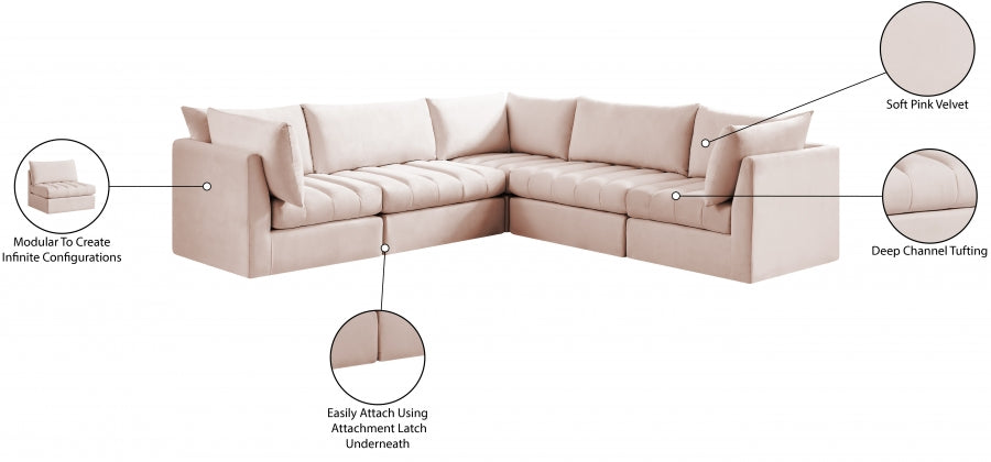 Jacob Pink Velvet Modular Sectional from Meridian - Luna Furniture