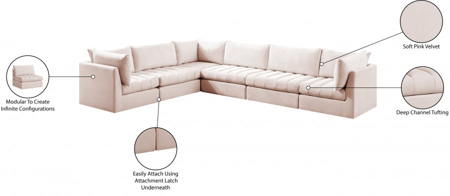 Jacob Pink Velvet Modular Sectional from Meridian - Luna Furniture