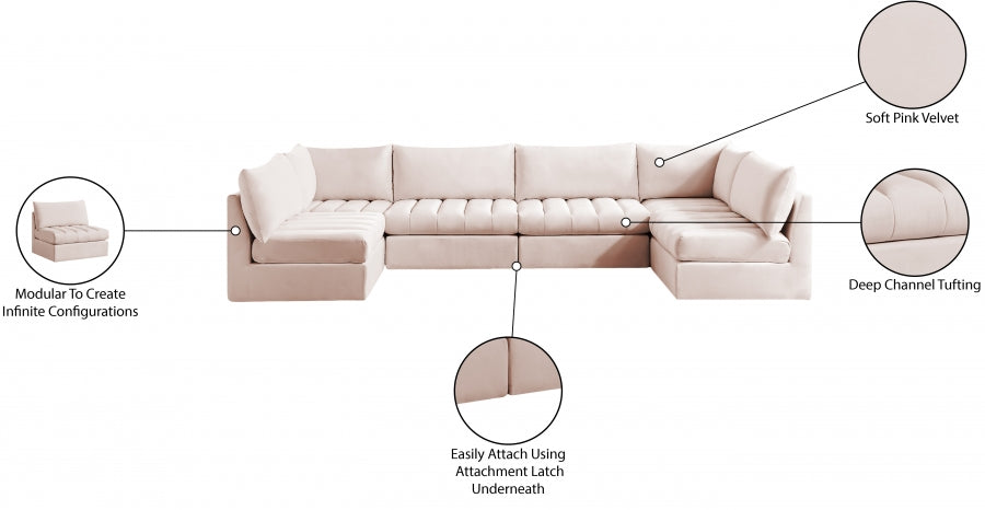 Jacob Pink Velvet Modular Sectional from Meridian - Luna Furniture