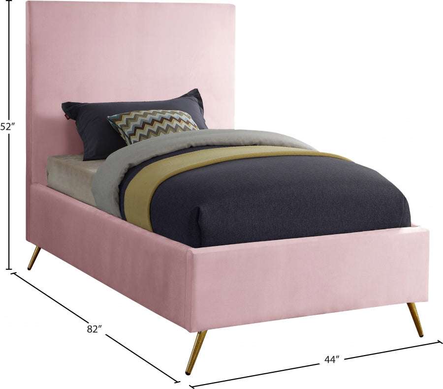 Jasmine Pink Velvet Twin Bed from Meridian - Luna Furniture