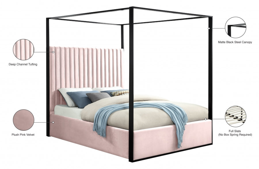 Jax Pink Velvet Queen Bed from Meridian - Luna Furniture