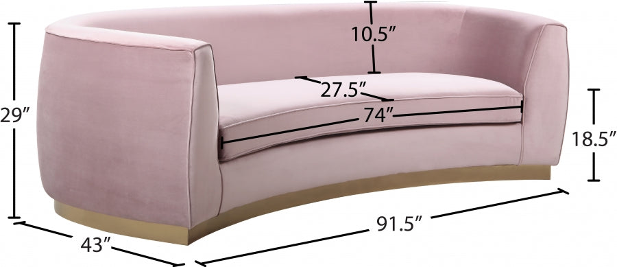 Julian Pink Velvet Sofa from Meridian - Luna Furniture