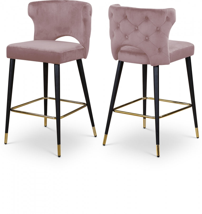 Kelly Pink Velvet Counter Stool, Set of 2 from Meridian - Luna Furniture