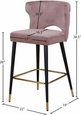 Kelly Pink Velvet Counter Stool, Set of 2 from Meridian - Luna Furniture