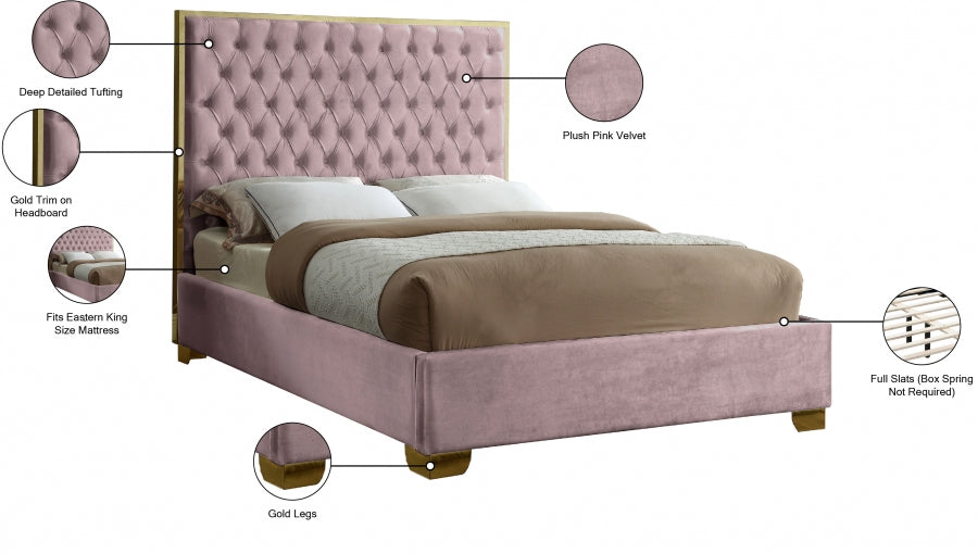 Lana Pink Velvet King Bed from Meridian - Luna Furniture