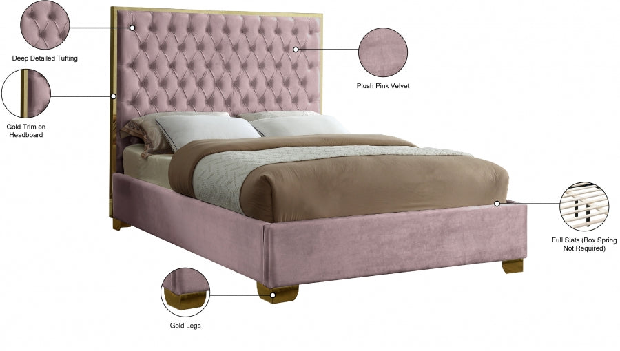 Lana Pink Velvet Queen Bed from Meridian - Luna Furniture