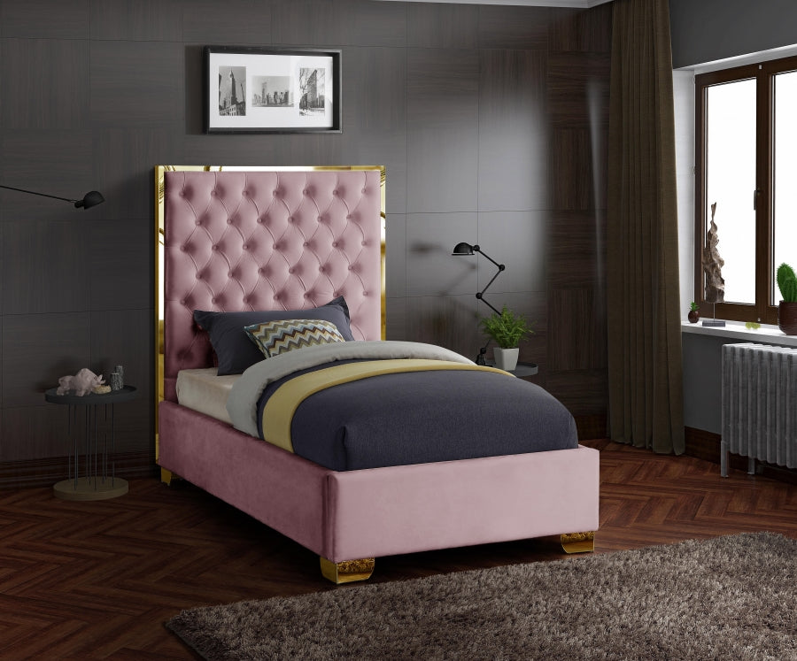 Lana Pink Velvet Twin Bed from Meridian - Luna Furniture