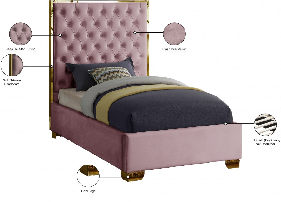 Lana Pink Velvet Twin Bed from Meridian - Luna Furniture