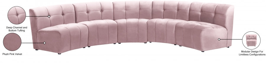 Limitless Pink Modular Velvet 5-Piece Sectional from Meridian - Luna Furniture