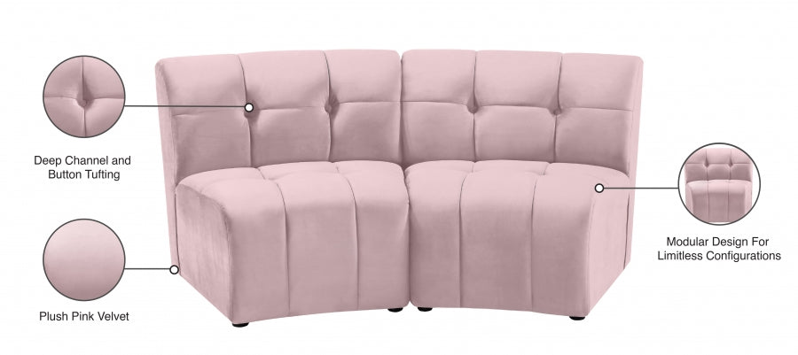 Limitless Pink Modular Velvet Loveseat from Meridian - Luna Furniture