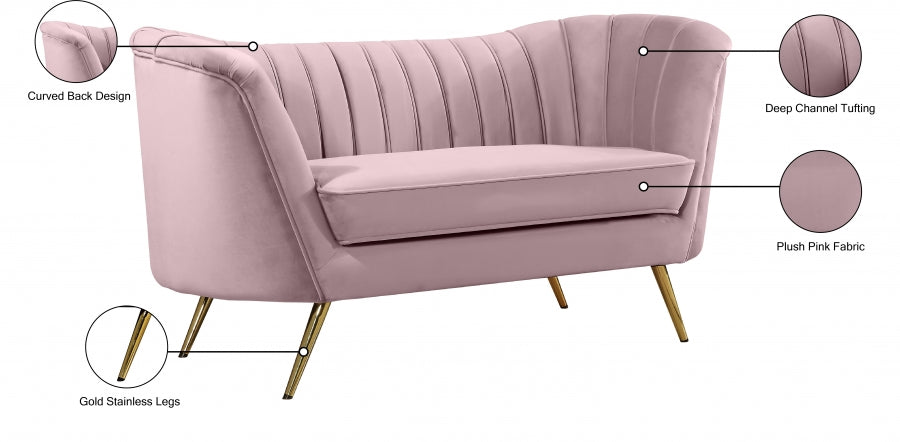 Margo Pink Velvet Loveseat from Meridian - Luna Furniture