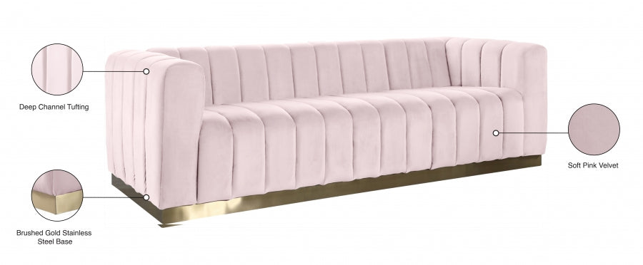 Marlon Pink Velvet Sofa from Meridian - Luna Furniture