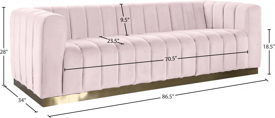 Marlon Pink Velvet Sofa from Meridian - Luna Furniture