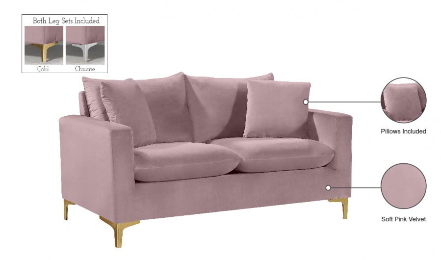 Naomi Pink Velvet Loveseat from Meridian - Luna Furniture