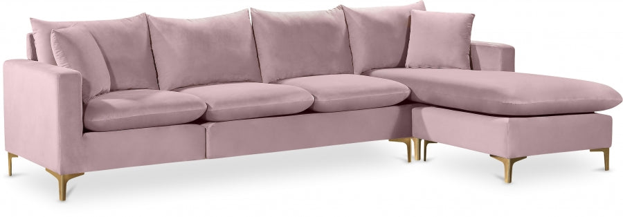 Naomi Pink Velvet Reversible Sectional from Meridian - Luna Furniture