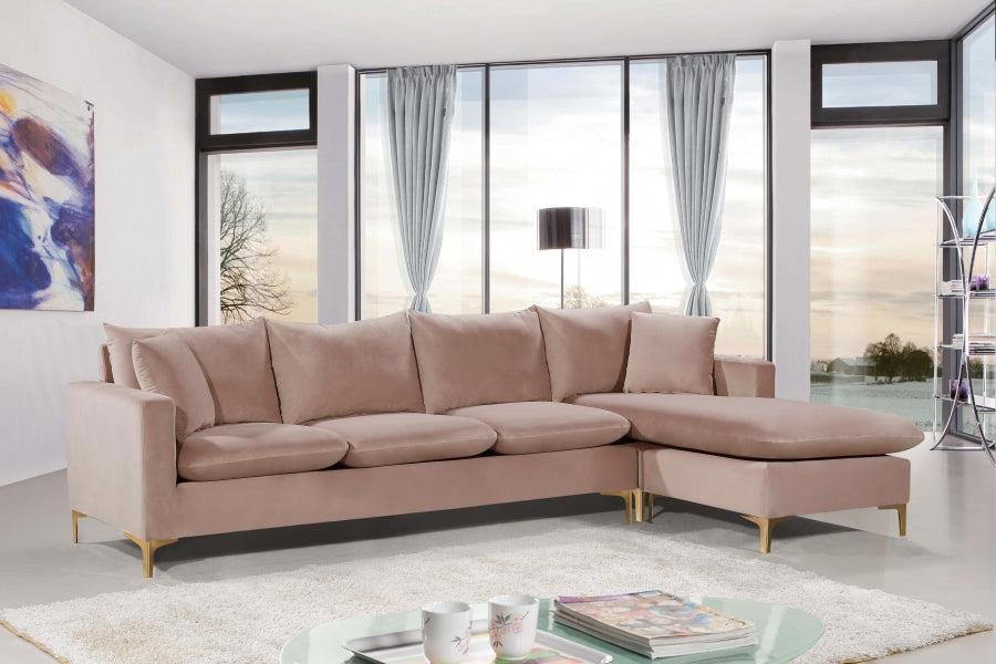 Naomi Pink Velvet Reversible Sectional from Meridian - Luna Furniture