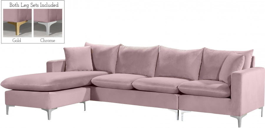 Naomi Pink Velvet Reversible Sectional from Meridian - Luna Furniture