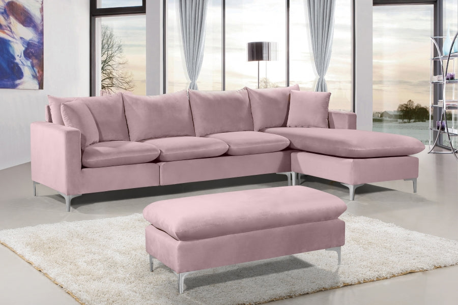 Naomi Pink Velvet Reversible Sectional from Meridian - Luna Furniture