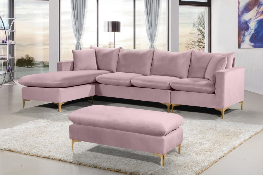 Naomi Pink Velvet Reversible Sectional from Meridian - Luna Furniture