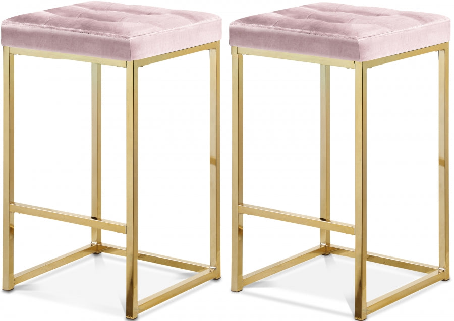 Nicola Pink Velvet Counter Stool, Set of 2 from Meridian - Luna Furniture