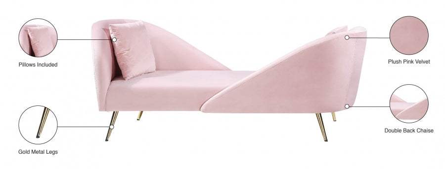 Nolan Pink Velvet Chaise from Meridian - Luna Furniture