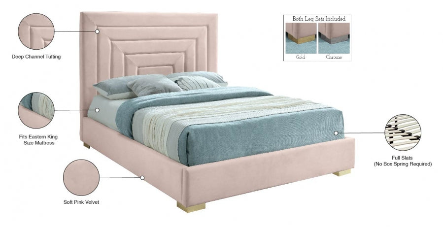 Nora Pink Velvet King Bed from Meridian - Luna Furniture