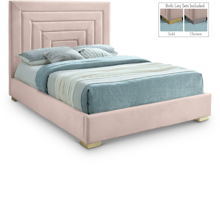 Nora Pink Velvet Queen Bed from Meridian - Luna Furniture