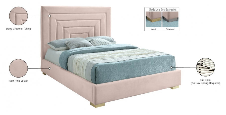 Nora Pink Velvet Queen Bed from Meridian - Luna Furniture