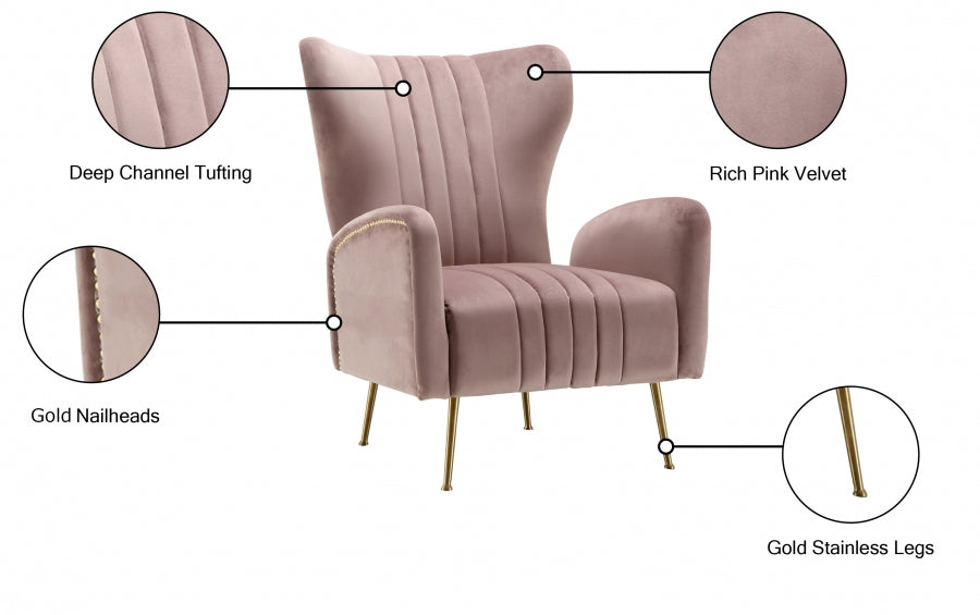 Opera Pink Velvet Accent Chair from Meridian - Luna Furniture