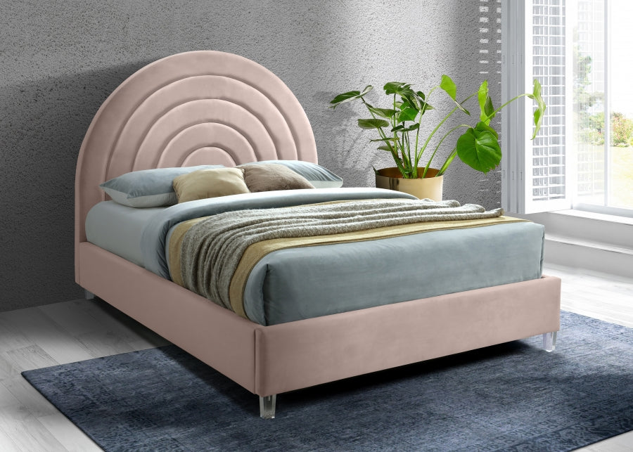 Rainbow Pink Velvet Full Bed from Meridian - Luna Furniture